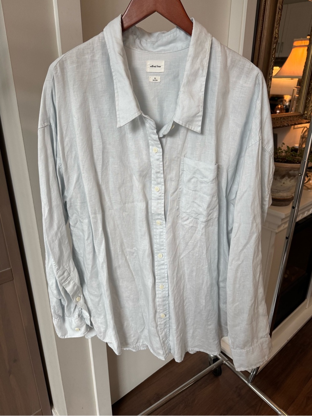 Wilfred Light Blue Linen Button-Down Shirt